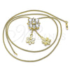 Oro Laminado Fancy Necklace, Gold Filled Style Flower and Baguette Design, with White Cubic Zirconia, Polished, Golden Finish, 04.347.0009.20 (01 MM Thickness, 20 Inches Length)