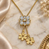 Oro Laminado Fancy Necklace, Gold Filled Style Flower and Baguette Design, with White Cubic Zirconia, Polished, Golden Finish, 04.347.0009.20 (01 MM Thickness, 20 Inches Length)