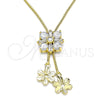 Oro Laminado Fancy Necklace, Gold Filled Style Flower and Baguette Design, with White Cubic Zirconia, Polished, Golden Finish, 04.347.0009.20 (01 MM Thickness, 20 Inches Length)