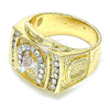 Oro Laminado Mens Ring, Gold Filled Style Horse Design, with White Crystal, Polished, Tricolor, 01.351.0008.11 (Size 11)
