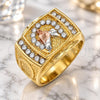 Oro Laminado Mens Ring, Gold Filled Style Horse Design, with White Crystal, Polished, Tricolor, 01.351.0008.11 (Size 11)