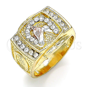 Gold Filled Ring — Mens Ring Horse Design with White Crystal Polished — main product view — SKU 133423 | Oro Laminado anillo — Mens Ring Horse diseño with cristal blanco pulido — SKU 133423
