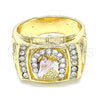 Oro Laminado Mens Ring, Gold Filled Style Horse Design, with White Crystal, Polished, Tricolor, 01.351.0008.12 (Size 12)