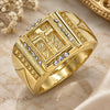 Oro Laminado Mens Ring, Gold Filled Style Crucifix Design, with White Crystal, Polished, Golden Finish, 01.351.0009.10 (Size 10)