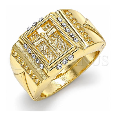 Oro Laminado Mens Ring, Gold Filled Style Crucifix Design, with White Crystal, Polished, Golden Finish, 01.351.0009.10 (Size 10)