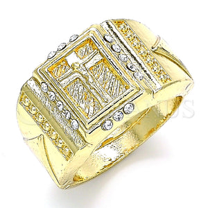 Gold Filled Ring — Mens Ring Crucifix Design with White Crystal Polished — main product view — SKU 133425 | Oro Laminado anillo — Mens Ring Crucifix diseño with cristal blanco pulido — SKU 133425