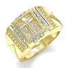 Oro Laminado Mens Ring, Gold Filled Style Crucifix Design, with White Crystal, Polished, Golden Finish, 01.351.0009.11 (Size 11)