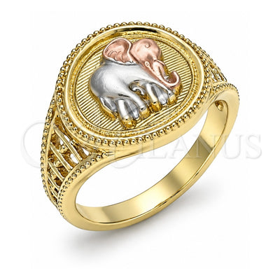 Oro Laminado Elegant Ring, Gold Filled Style Elephant Design, Polished, Tricolor, 01.351.0010.1.09 (Size 9)