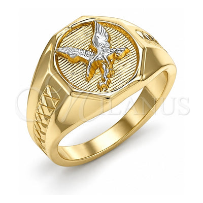 Oro Laminado Mens Ring, Gold Filled Style Eagle Design, Polished, Two Tone, 01.351.0013.11 (Size 11)