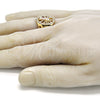 Oro Laminado Mens Ring, Gold Filled Style San Judas Design, with White Crystal, Polished, Tricolor, 01.351.0015.10 (Size 10)