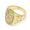 Oro Laminado Mens Ring, Gold Filled Style San Judas Design, with White Crystal, Polished, Tricolor, 01.351.0015.10 (Size 10)