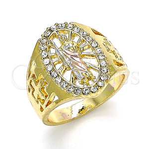 Gold Filled Ring — Mens Ring San Judas Design with White Crystal — main product view — SKU 133442 | Oro Laminado anillo — Mens Ring San Judas diseño with cristal blanco — SKU 133442