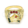 Oro Laminado Mens Ring, Gold Filled Style Horse Design, with Multicolor Crystal, Polished, Golden Finish, 01.351.0016.11 (Size 11)