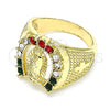 Oro Laminado Mens Ring, Gold Filled Style Guadalupe Design, with Multicolor Crystal, Polished, Golden Finish, 01.351.0017.09 (Size 9)