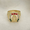 Oro Laminado Mens Ring, Gold Filled Style Guadalupe Design, with Multicolor Crystal, Polished, Golden Finish, 01.351.0017.09 (Size 9)