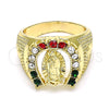 Oro Laminado Mens Ring, Gold Filled Style Guadalupe Design, with Multicolor Crystal, Polished, Golden Finish, 01.351.0017.10 (Size 10)