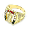 Oro Laminado Mens Ring, Gold Filled Style Guadalupe Design, with Multicolor Crystal, Polished, Golden Finish, 01.351.0017.11 (Size 11)