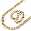 Oro Laminado Necklace and Bracelet, Gold Filled Style Miami Cuban Design, Polished, Golden Finish, 06.319.0001