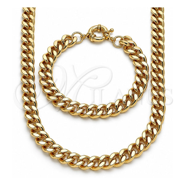 Oro Laminado Necklace and Bracelet, Gold Filled Style Miami Cuban Design, Polished, Golden Finish, 06.319.0001