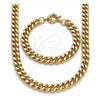 Oro Laminado Necklace and Bracelet, Gold Filled Style Miami Cuban Design, Polished, Golden Finish, 06.319.0001