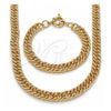 Oro Laminado Necklace and Bracelet, Gold Filled Style Diamond Cutting Finish, Golden Finish, 06.319.0002