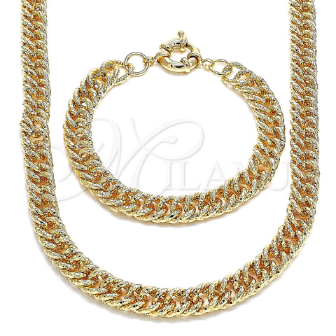 Oro Laminado Necklace and Bracelet, Gold Filled Style Diamond Cutting Finish, Golden Finish, 06.319.0002