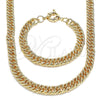 Oro Laminado Necklace and Bracelet, Gold Filled Style Diamond Cutting Finish, Golden Finish, 06.319.0002