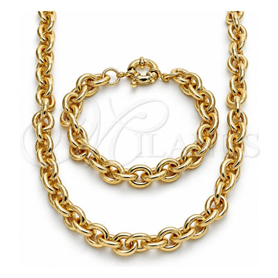 Oro Laminado Necklace and Bracelet, Gold Filled Style Rolo Design, Polished, Golden Finish, 06.319.0005