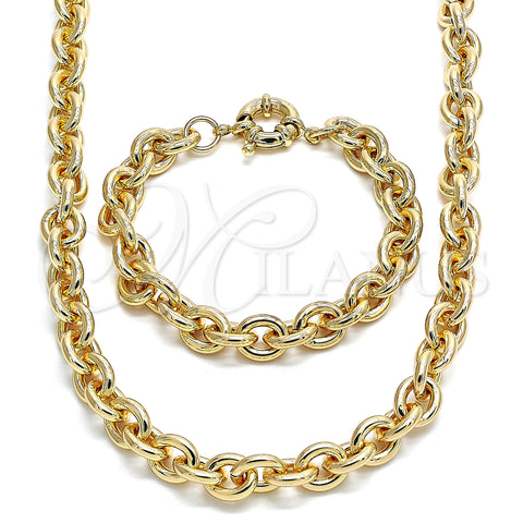 Oro Laminado Necklace and Bracelet, Gold Filled Style Rolo Design, Polished, Golden Finish, 06.319.0005