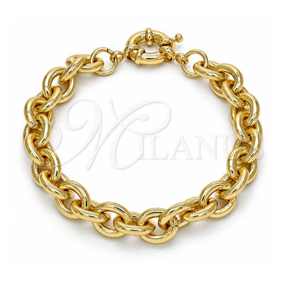 Oro Laminado Basic Bracelet, Gold Filled Style Rolo Design, Polished, Golden Finish, 03.319.0009.08 (09 MM Thickness, 8 Inches Length)