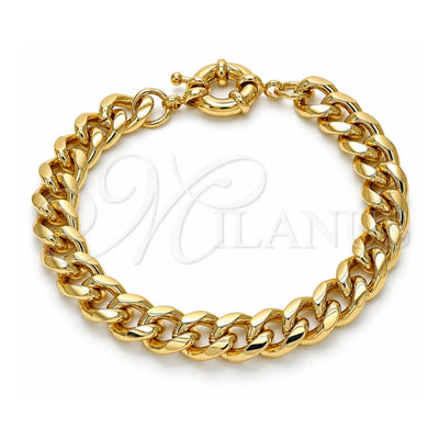 Oro Laminado Basic Bracelet, Gold Filled Style Miami Cuban Design, Polished, Golden Finish, 03.319.0011.08 (250 Gauge, 09 MM Thickness, 8 Inches Length)