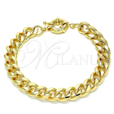 Oro Laminado Basic Bracelet, Gold Filled Style Miami Cuban Design, Polished, Golden Finish, 03.319.0011.08 (250 Gauge, 09 MM Thickness, 8 Inches Length)