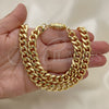 Oro Laminado Necklace and Bracelet, Gold Filled Style Miami Cuban Design, Polished, Golden Finish, 06.319.0007