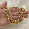 Oro Laminado Necklace and Bracelet, Gold Filled Style Miami Cuban Design, Polished, Golden Finish, 06.319.0007