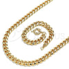 Oro Laminado Necklace and Bracelet, Gold Filled Style Miami Cuban Design, Polished, Golden Finish, 06.319.0007
