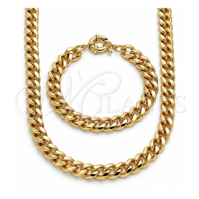 Oro Laminado Necklace and Bracelet, Gold Filled Style Miami Cuban Design, Polished, Golden Finish, 06.319.0007