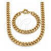 Oro Laminado Necklace and Bracelet, Gold Filled Style Miami Cuban Design, Polished, Golden Finish, 06.319.0007