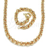 Oro Laminado Necklace and Bracelet, Gold Filled Style Rolo Design, Diamond Cutting Finish, Golden Finish, 06.378.0002
