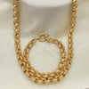 Oro Laminado Necklace and Bracelet, Gold Filled Style Rolo Design, Diamond Cutting Finish, Golden Finish, 06.378.0002