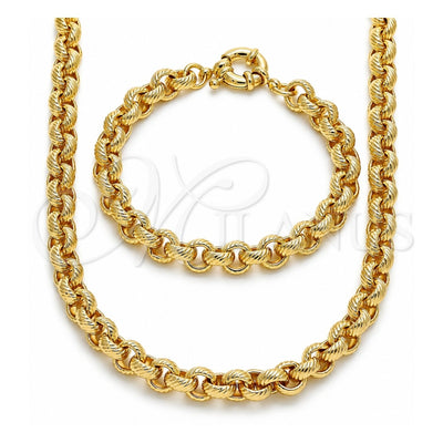 Oro Laminado Necklace and Bracelet, Gold Filled Style Rolo Design, Diamond Cutting Finish, Golden Finish, 06.378.0002