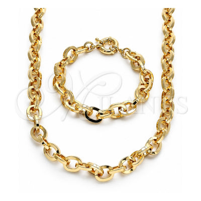 Oro Laminado Necklace and Bracelet, Gold Filled Style Rolo Design, Polished, Golden Finish, 06.378.0003