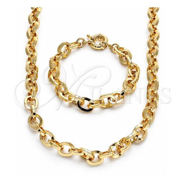 Oro Laminado Necklace and Bracelet, Gold Filled Style Rolo Design, Polished, Golden Finish, 06.378.0003