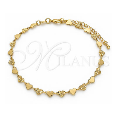 Oro Laminado Fancy Anklet, Gold Filled Style Heart Design, Polished, Golden Finish, 03.145.0010.10 (Thickness, 10 Inches Length)