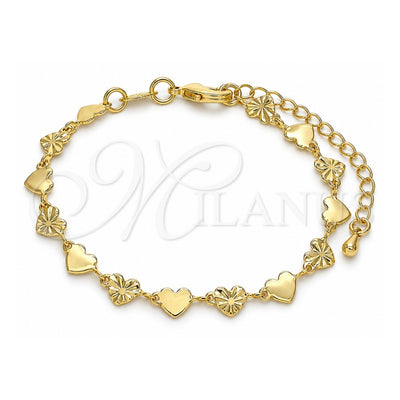 Oro Laminado Fancy Bracelet, Gold Filled Style Heart Design, Polished, Golden Finish, 03.145.0010.06 (05 MM Thickness, 6 Inches Length)