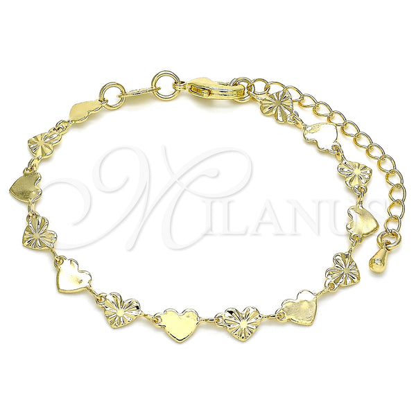 Oro Laminado Fancy Bracelet, Gold Filled Style Heart Design, Polished, Golden Finish, 03.145.0010.06 (05 MM Thickness, 6 Inches Length)