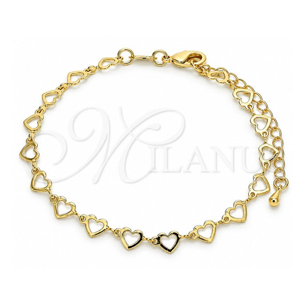 Oro Laminado Fancy Bracelet, Gold Filled Style Heart Design, Polished, Golden Finish, 03.145.0011.08 (05 MM Thickness, 8 Inches Length)
