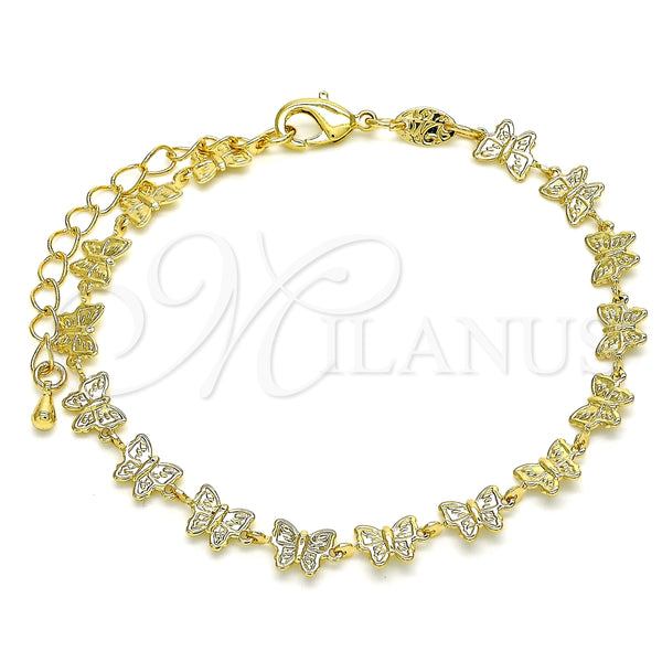 Oro Laminado Fancy Bracelet, Gold Filled Style Butterfly Design, Polished, Golden Finish, 03.145.0012.08 (06 MM Thickness, 8 Inches Length)