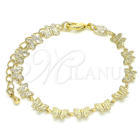 Oro Laminado Fancy Bracelet, Gold Filled Style Butterfly Design, Polished, Golden Finish, 03.145.0012.06 (06 MM Thickness, 6 Inches Length)