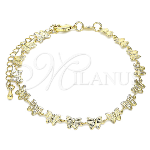 Oro Laminado Fancy Bracelet, Gold Filled Style Butterfly Design, Polished, Golden Finish, 03.145.0013.08 (06 MM Thickness, 8 Inches Length)