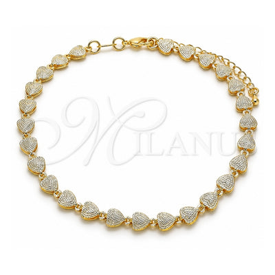 Oro Laminado Fancy Anklet, Gold Filled Style Heart Design, Polished, Golden Finish, 03.145.0014.10 (06 MM Thickness, 10 Inches Length)